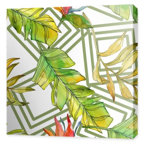 Tropical floral botanical flowers. Exotic plant leaf isolated. Watercolor illustration set. Watercolour drawing fashion aquarelle. Seamless background pattern. Fabric wallpaper print texture.