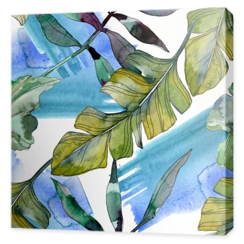 Green leaf plant botanical. Exotic tropical hawaiian summer. Watercolor illustration set. Watercolour drawing fashion aquarelle isolated. Seamless background pattern. Fabric wallpaper print texture.