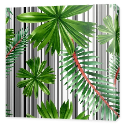 Palm beach tree leaves jungle botanical. Watercolor background illustration set. Seamless background pattern.