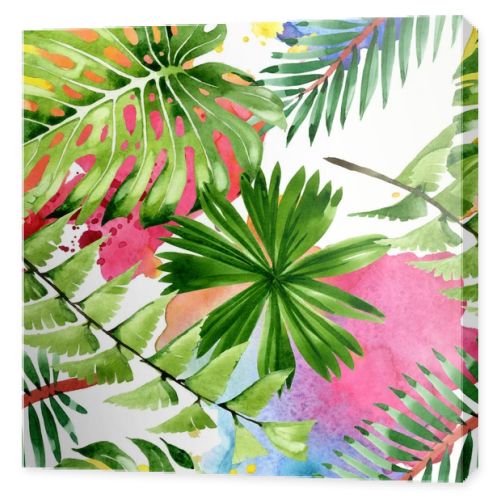Palm beach tree leaves jungle botanical. Watercolor background illustration set. Seamless background pattern.