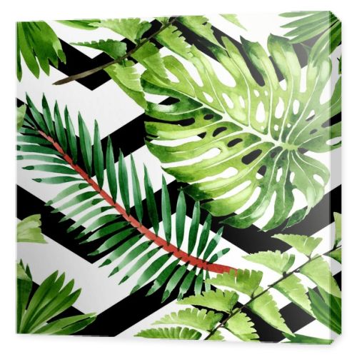 Palm beach tree leaves jungle botanical. Watercolor background illustration set. Seamless background pattern.