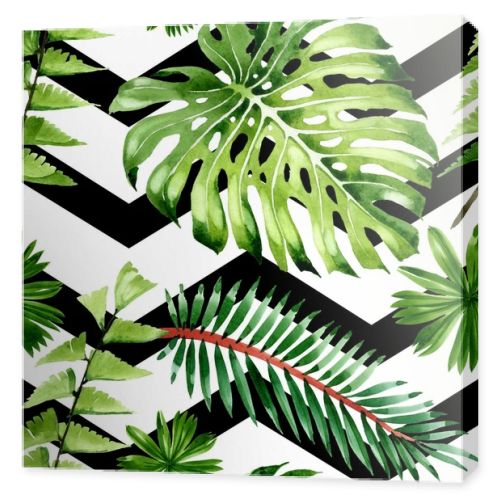Palm beach tree leaves jungle botanical. Watercolor background illustration set. Seamless background pattern.