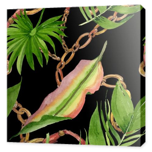 Palm beach tree leaves jungle botanical. Watercolor background illustration set. Seamless background pattern.
