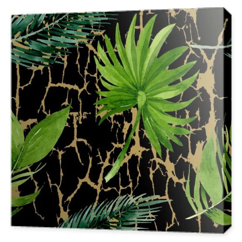 Palm beach tree leaves jungle botanical. Watercolor background illustration set. Seamless background pattern.