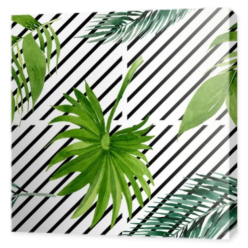 Palm beach tree leaves jungle botanical. Watercolor background illustration set. Seamless background pattern.
