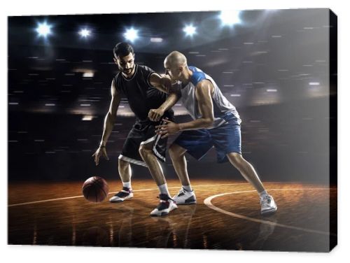 Two basketball players in action