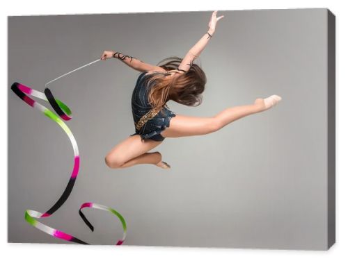 teenager doing gymnastics dance with ribbon