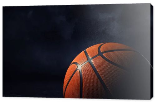 3d rendering of an orange basketball ball shown in close view in high definition on a dark background.