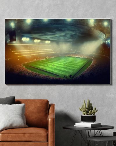 Playing field inside a soccer stadium at night. 3D Rendering