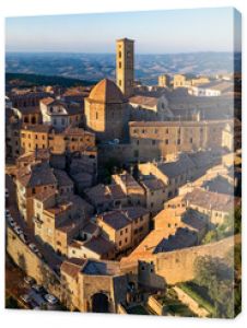 Italy. Volterra - scenic medieval town of Tuscany, Italian famous landmarks and heritage site. aerial drone panorama over sunset.
