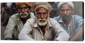 Poor and jobless men waiting on the street in India for a job offer