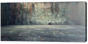 Industrial background, empty grunge urban street with warehouse brick wall : Generative AI