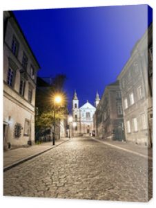 The street of the old town in Warsaw at night