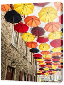 Lot of Umbrellas in Petit Champlain street Quebec city, Canada