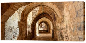 Sreet of Jerusalem Old City Alley made with hand curved stones. Israel