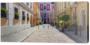 Poznan. Narrow old street with famous medieval houses.