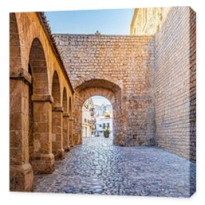 narrow street in old town, ibiza, spain