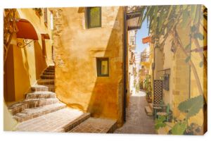 romantic alley in the old town of Chania on the island of Crete, Greece