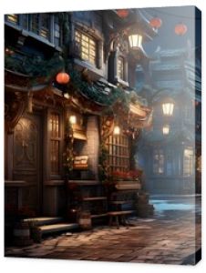 Illustration of a street in the old town of Kyoto, Japan