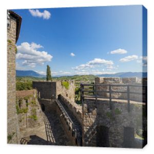 City of Gorizia, Castel on top the hill, wall and fortification, cannons. Panorama whole city. The beautiful streets and the castle behind them are a trace of history. Cultural Heritage Capital 2025.