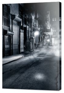 Nastrojowy monochromatyczny widok na aleję Cortlandt nocą w Chinatown w Nowym Jorku
