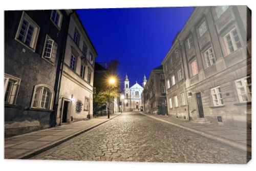 The street of the old town in Warsaw at night