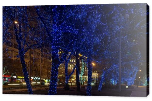 luminous garlands on the trees in the streets of old Moscow