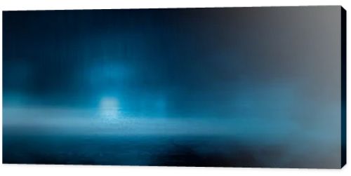 Dark cold wet street, asphalt, neon light. Reflection of neon in water. Empty night street scene, night city, smoke. abstract dark empty scene abstract night landscape neon blue light tree silhouettes reflection water moonlight light misty