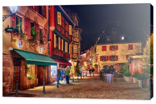 cozy street of Kaysersberg old village on Christmas holidays. Alsace, France