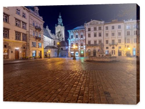 Lviv. Town Hall Square at Dawn.