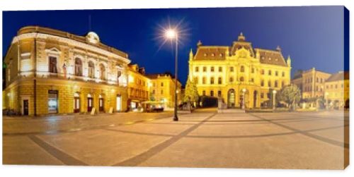 Ljubljana square and landmarks evening panoramic view
