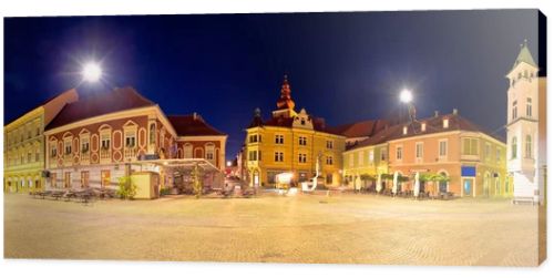 Town of Ptuj historic main square panoramic evening view