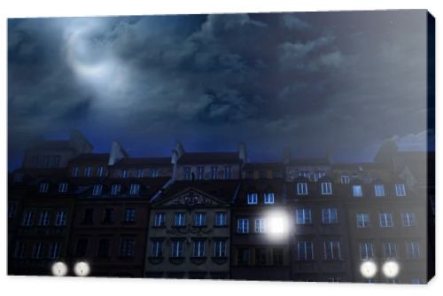 Fairyland Warsaw, Old Town, Stars,  moon and cumulonimbus in the night sky
