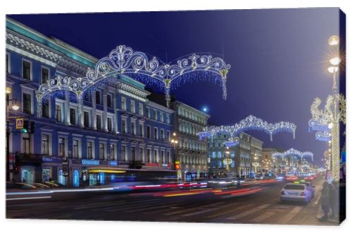 Nevsky Prospect at night Christmas illumination in Saint Petersb