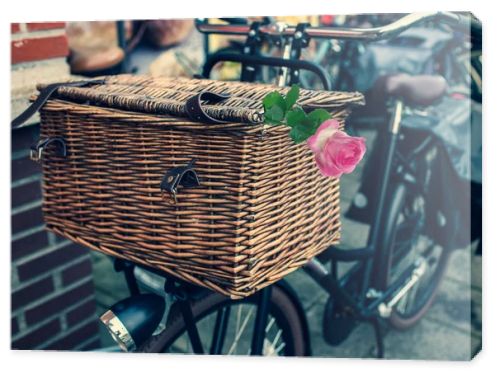 14 February, Valentine's day. Urban black bike with one fresh ro