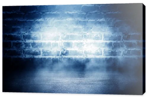 Brick wall background, street lights, neon light, smoke