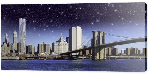 Starry Night over Brooklyn Bridge in New York City
