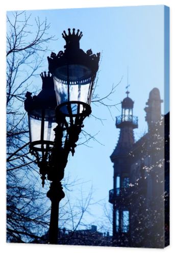 Barcelona Rambla Catalunya streetlights backligth