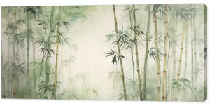 Tall tropical bamboo wall mural painted art, watercolor art style wallpaper background.