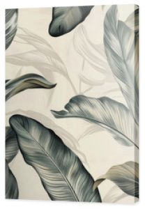 Vintage botanical illustration of tropical leaves, boho style wallpaper