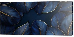 This stunning 3D artwork features dark blue leaves with intricate golden outlines, creating a luxurious floral design that adds depth and elegance to any space with its artistic flair