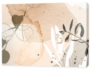 Abstract art background vector. Minimal style wallpaper with floral line art and watercolor background texture. Vector background for banner, poster, packaging, wall art and prints.