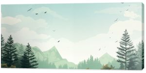 Minimalist Mountain Forest Landscape Wallpaper, Simple Nature Illustration and Tranquil Backdrop, Pine and Spruce Tree Wilderness