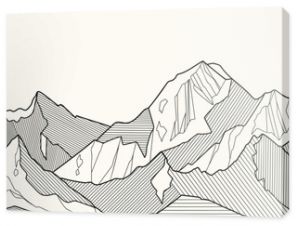 Black and white mountain line arts wallpaper, luxury landscape background design for cover, invitation background, packaging design, fabric, and print. Vector illustration.