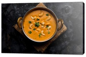 Cashew Curry / Indian kaju masala served in a bowl or pan. selective focus