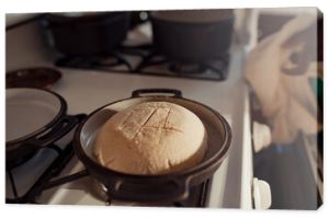 Bread baking on a vintage gas stove