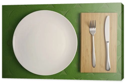 Modern Cutlery set on green fabric background