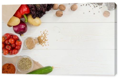 Fresh raw vegetables on table 