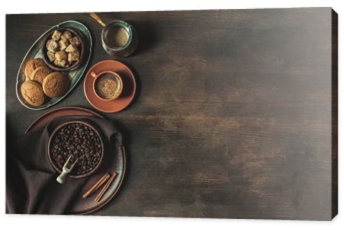 coffee with beans and brown sugar with cookies