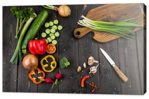 Fresh vegetables and knife 